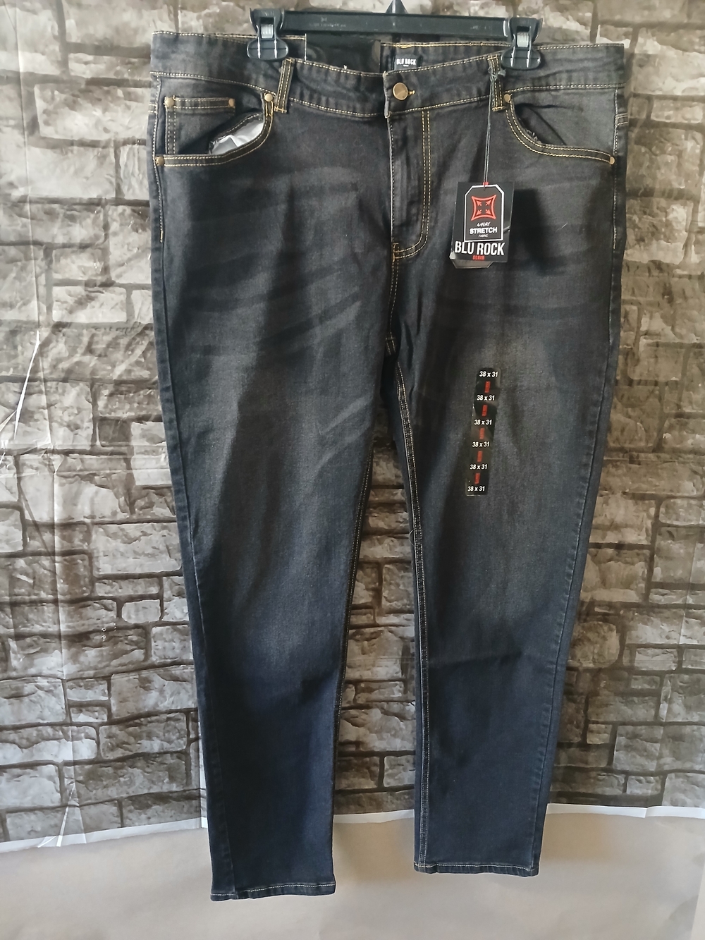 Blu Rock Men’s Slim Stretch Jeans in Dark Blue